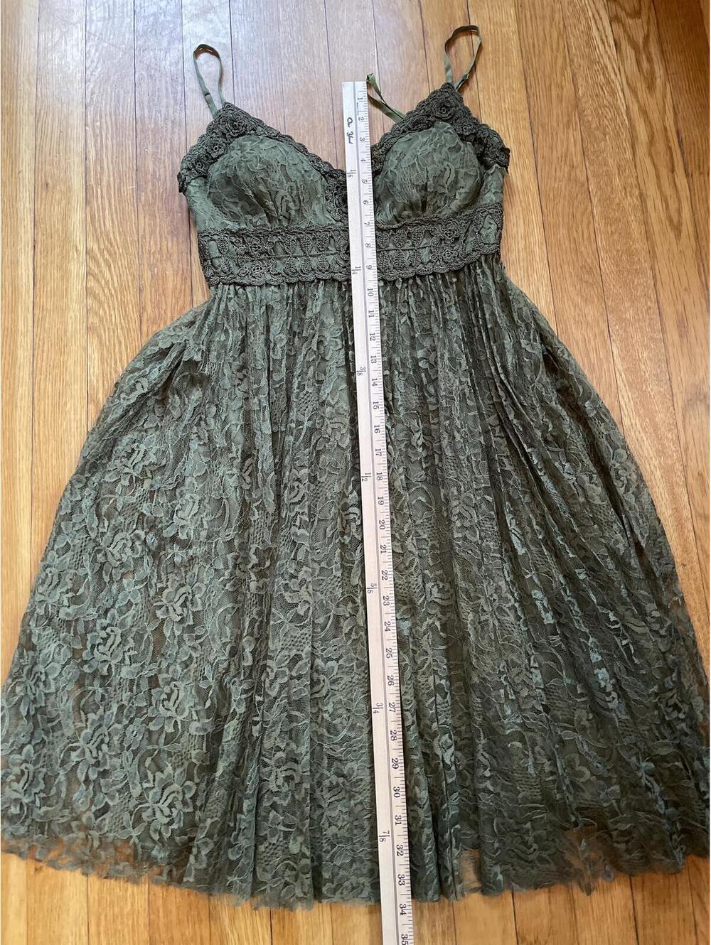 Cache Olive Green Lace Empire Waist Midi Dress Women's 6 Romantic Boho - Picture 6 of 7